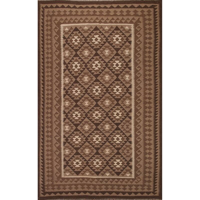 Geometric Kilim Oriental Area Rug Flat-weave Wool Carpet - 6'8"x 9'5"