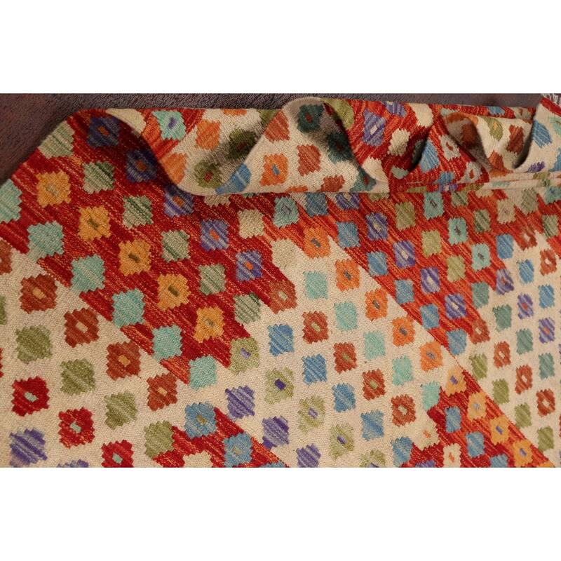 Geometric Kilim Oriental Home Decor Area Rug Wool Flat-weave Carpet - 5'2" x 6'5"