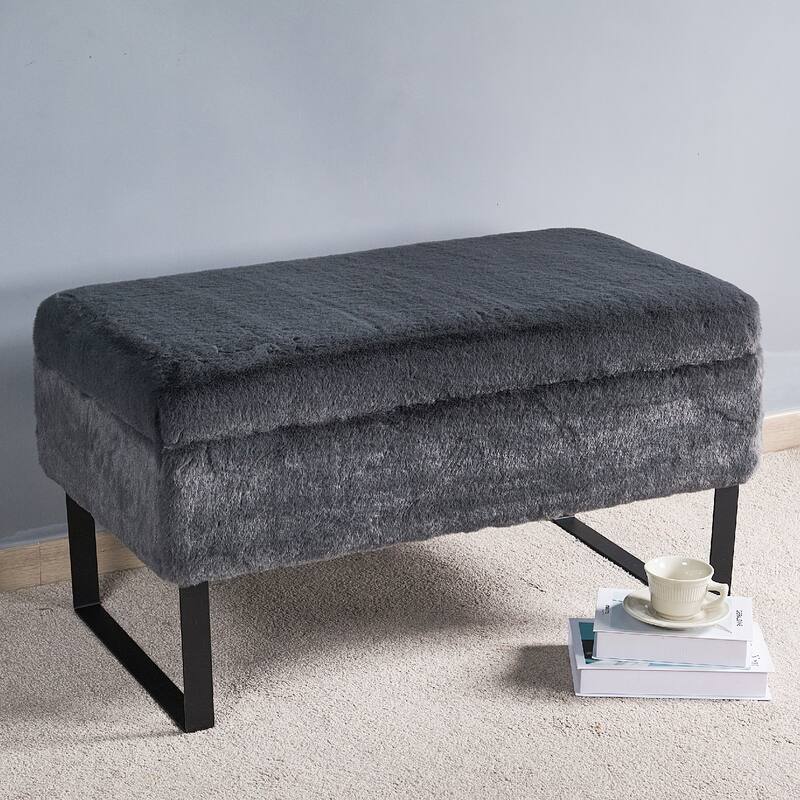 Heavy FauxFur Storage Ottoman with 2 Pillow Set
