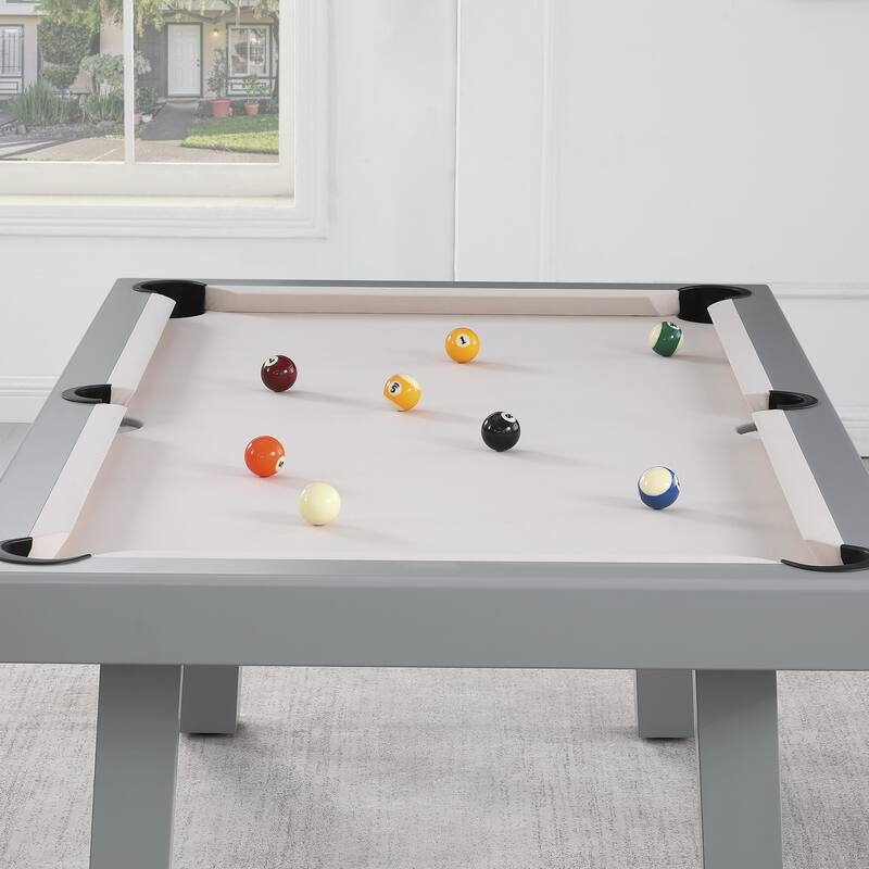 Laguna Indoor/Outdoor 7ft Slate Pool Table Dining Set with 2 Benches & Accessories, Cement Finish