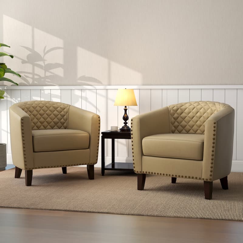 Faux Leather Barrel Accent Chair - 2Pack - Beige-2Pack