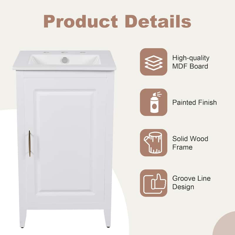 20.3 Inch Bathroom Vanity with Ceramic Sink, Drawer Storage, Soft Close Door, 8-Inch Faucet Compatible