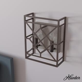Hunter Langwood 2-Light Wall Sconce - Modern Farmhouse, Shabby Chic - Damp Rated - Bathroom, Laundry