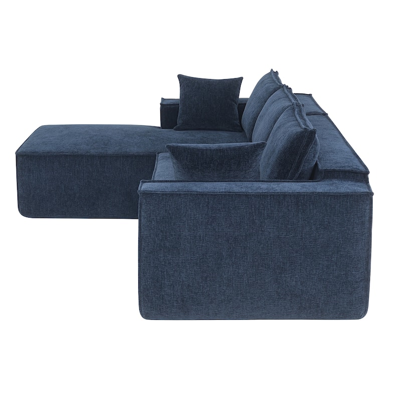 111.5" L-Shaped 4-Seater Modular Sofa with Chaise, 2 Pillows, Wrinkle-Resistant Chenille, and All-Sponge Construction