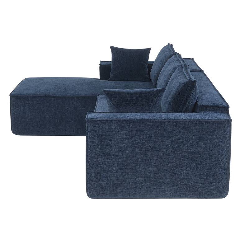 Minimalist Modular L-Shaped Sofa, Wrinkle-resistant Chenille, 2 PIC Free Combo, No Assembly, Dark Blue