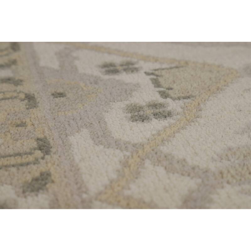 Earth Tone Oushak Indian Area Rug Handmade Beige Wool Carpet - 8'11" x 11'10"