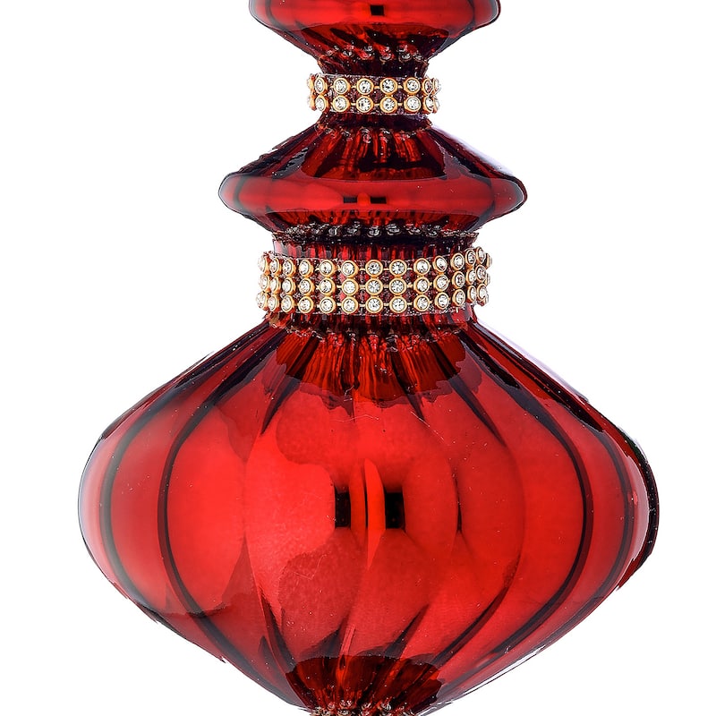 9" Glass With Diamondn Band Finial Ornament Set of 3