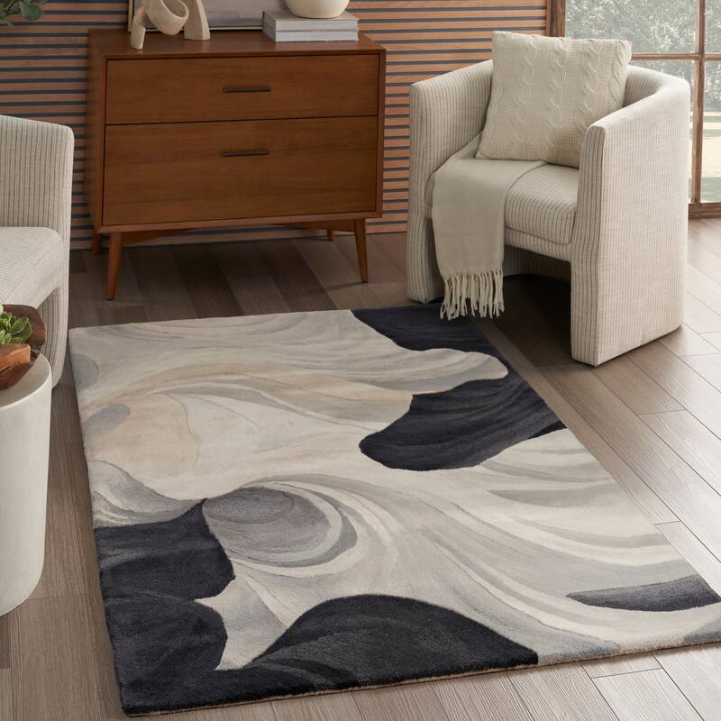 Nourison Prismatic Ivory Black Abstract Chic Hand-Tufted Indoor Rug