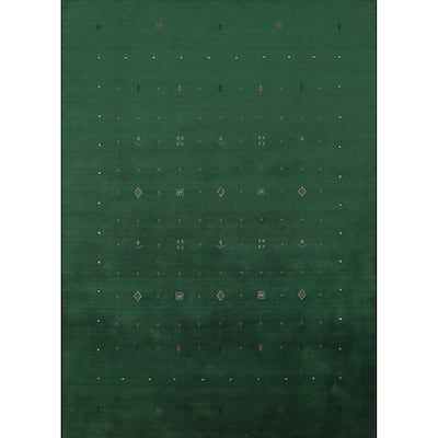 Green Gabbeh Indian Area Rug Hand-Knotted Wool Carpet - 5'9" x 7'10"