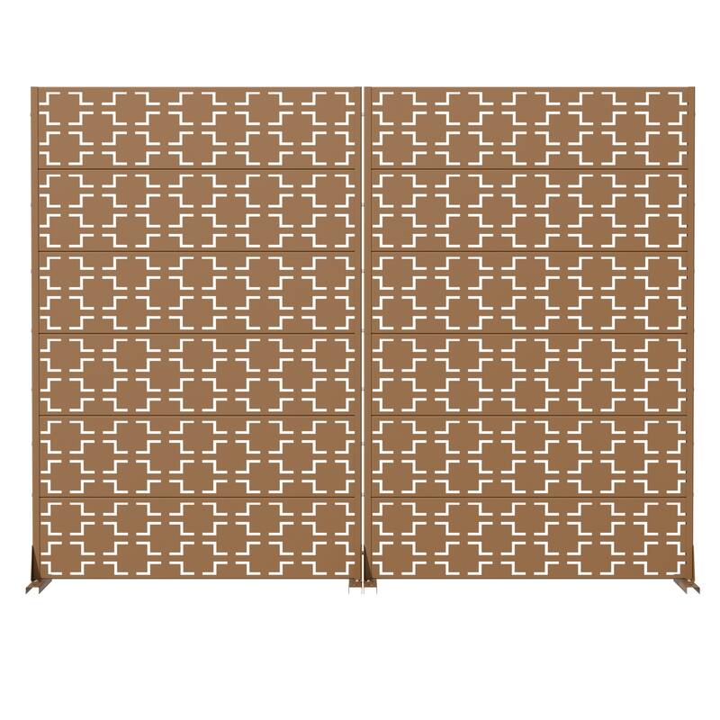 Outdoor Freestanding Metal Privacy Screen Decorative Garden Fence Set of 2