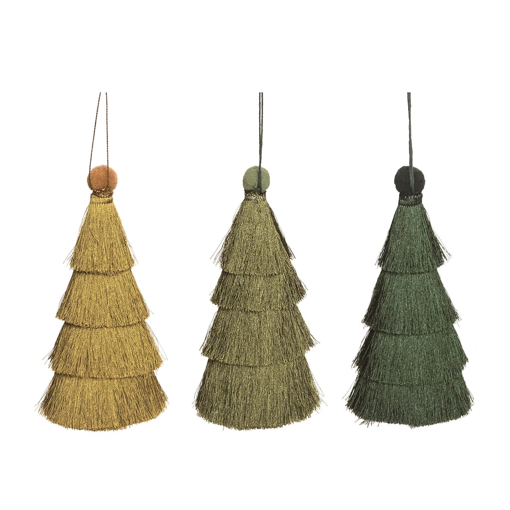 Transpac Rope Tassel Tree Ornament Set of 3 Christmas Home Decorations