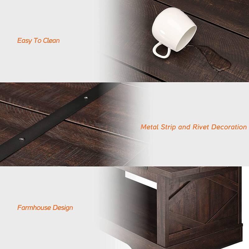 WAMPAT Rustic Coffee Table with Drawer and Storage