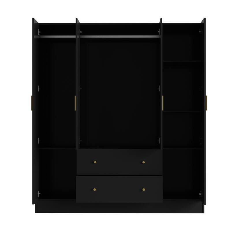 4 Door Wardrobe Large Storage Cabinet Armoire with Mirror and 2 Drawer
