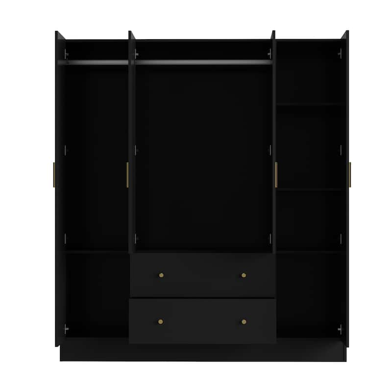 Wardrobe Armoire Wooden Closet with Mirror Storage Cubes Hanging Rod