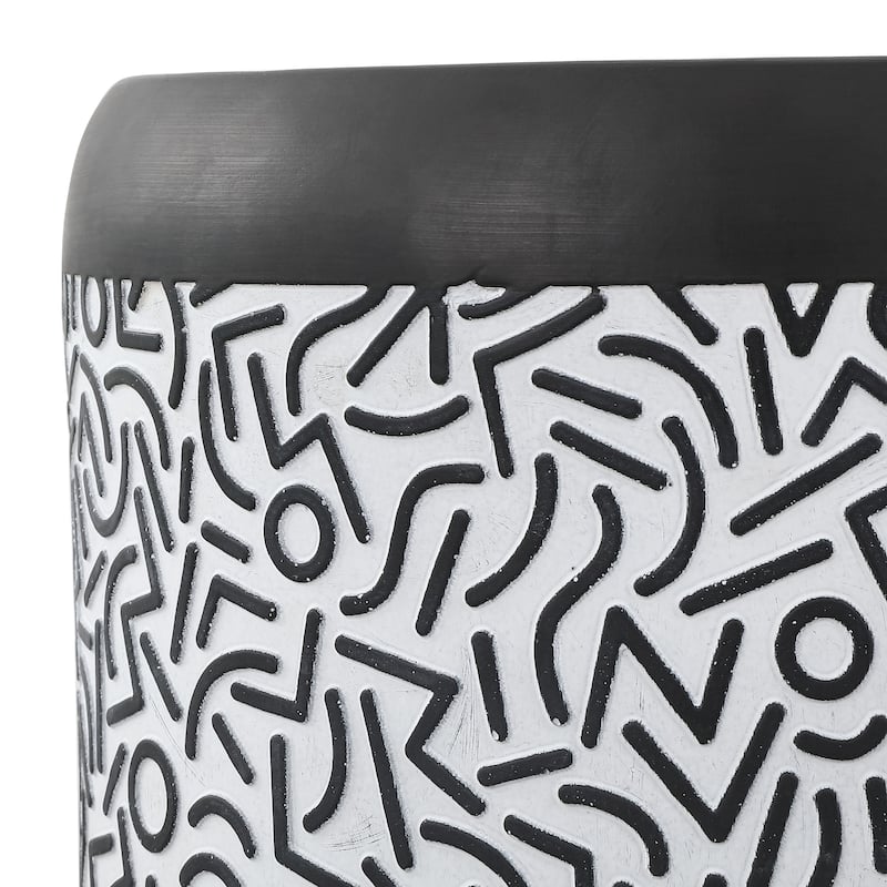Kiri 17.75" Modern Bohemian Geometric Drum Garden Stool, Black/White, by JONATHAN Y