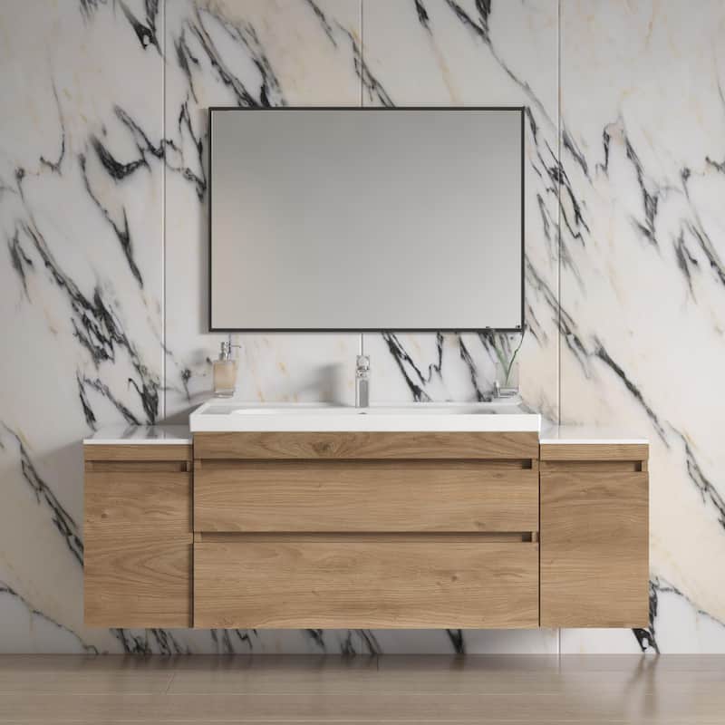 Modern Wall-Mounted Bathroom Vanity with Washbasin Niagara Teak Natural Non-Toxic MDF-24"-Omega R-line 24"