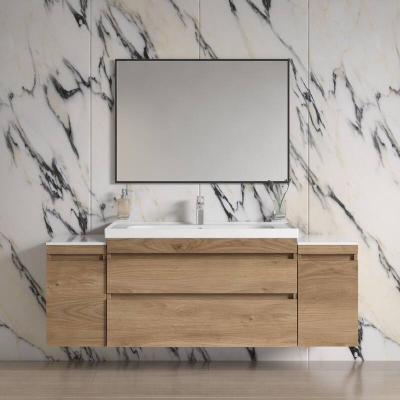 Modern Wall-Mounted Bathroom Vanity with Washbasin Niagara Teak Natural Non-Toxic MDF-24"-Omega R-line 40"