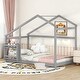 preview thumbnail 6 of 7, Wooden Twin Size House Bed Frame with Roof & Shelf, Twin Montessori Floor Bed for Kids, Solid Wood Slats, No Box Spring Needed