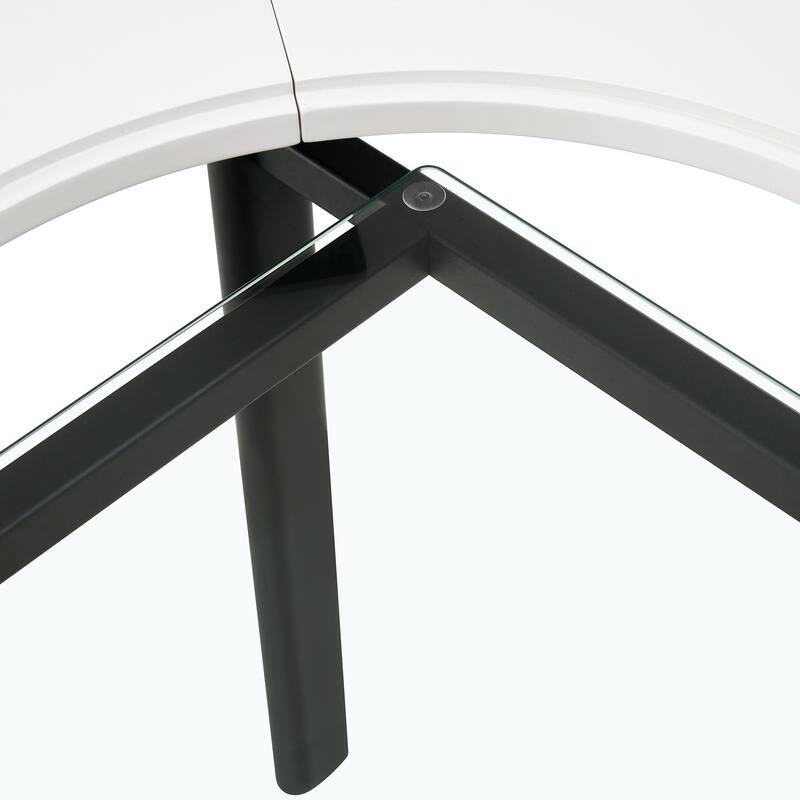 42 Inch Round Dining Table Set for 6, 7-Piece Kitchen Dining Table Set with Lower Storage Shelf, 6 Faux Leather Chairs