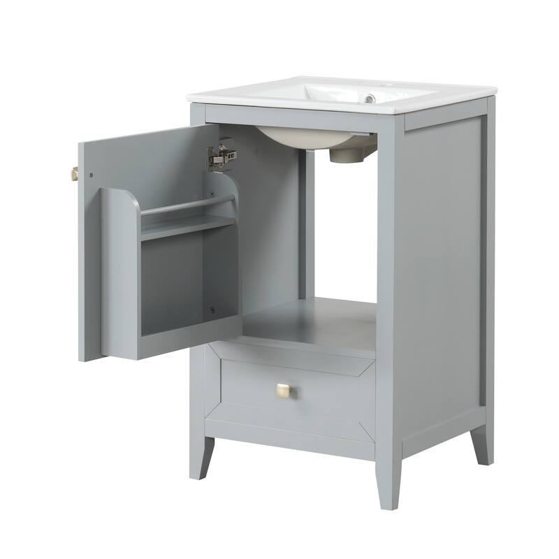 Bathroom Vanity with Top Sink, Vanity Cabinet with Soft Closing Door, Bathroom Vanity Set with Storage Rack and Drawer