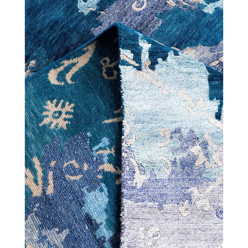 Modern One-of-a-Kind Hand-Knotted Area Rug, Blue - 9' 1" x 12' 2"