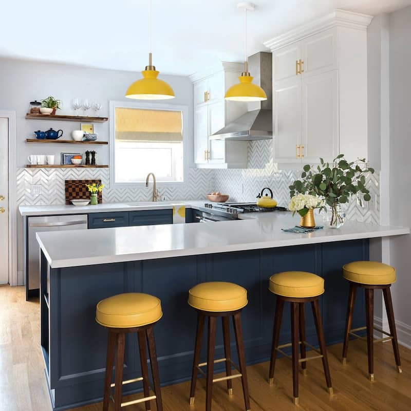 1-Light Modern Classic Semi Flush Mount Chandelier, Farmhouse Dome Pendant Light for Kitchen Island Dining Room - Yellow