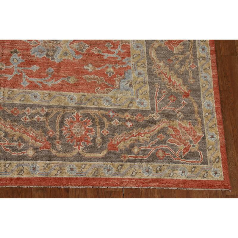 Hand Knotted Oriental 100% Wool Carpet Transitional All-Over Oranges & Rust Oushak Area Rug - 12' 7'' X 9' 0''