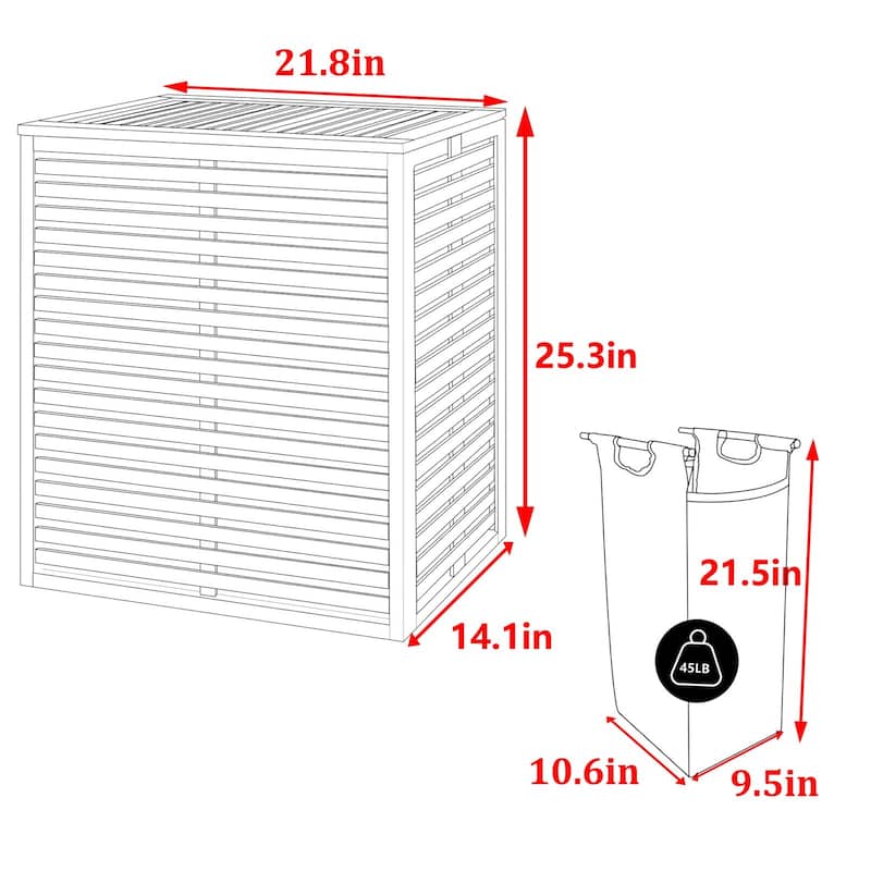 VEIKOUS 2-Section Bamboo Hamper Laundry Basket with Lid and Removable Liner Bags for Clothes - 22''W × 25.3''H × 14''D
