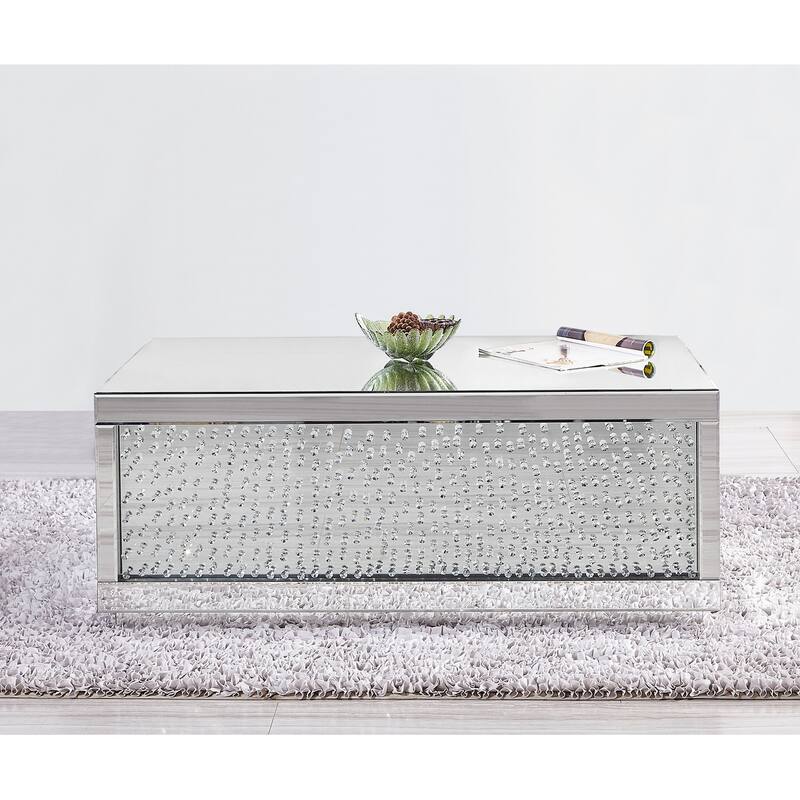 48 inch Rectangle Crystal Coffee Table In Clear Mirror Finish