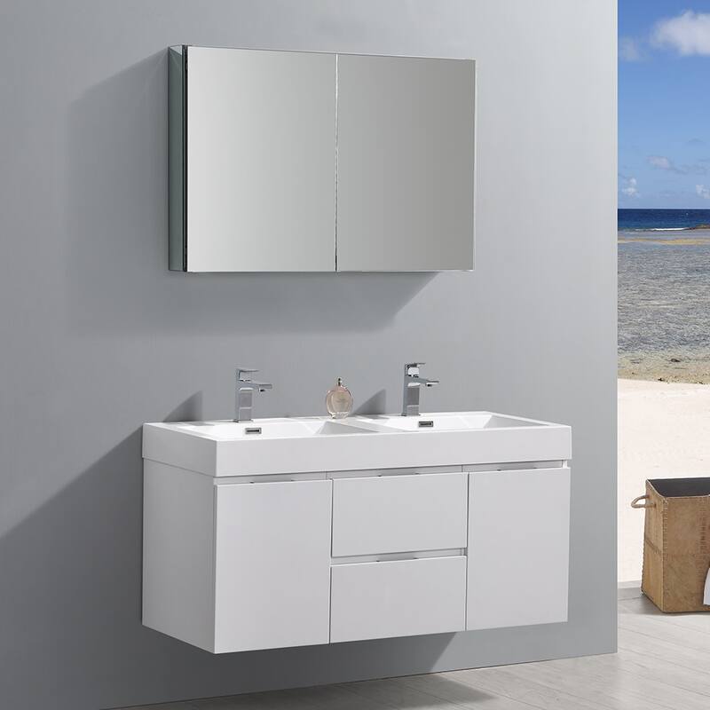 Fresca Senza 48" Wall Mounted / Floating Double Vanity Set with Wood