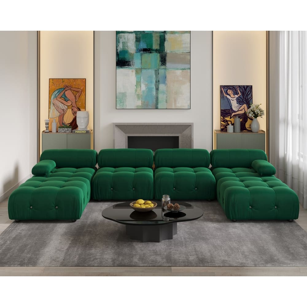 138" Convertible Modular Sectional Sofa, U-Shaped Minimalist Velvet Sofas Couches