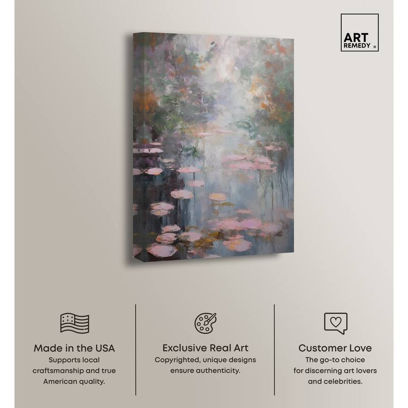 Art Remedy Pink Impressionisty Lilypads Gallery Wrapped Impressionism 1 Piece Canvas Wall Art