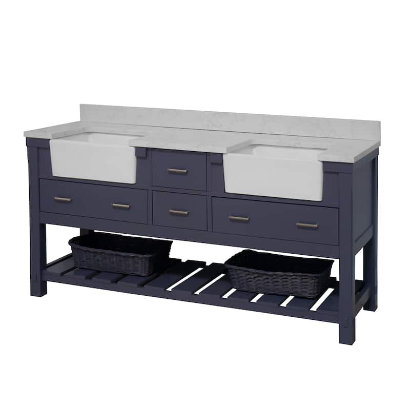 KitchenBathCollection Charlotte 72" Farmhouse Bathroom Vanity with Engineered Carrara Top