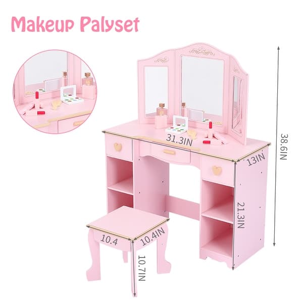 Girls' Vanity Table and Chair Set, Kids Makeup Dressing Table