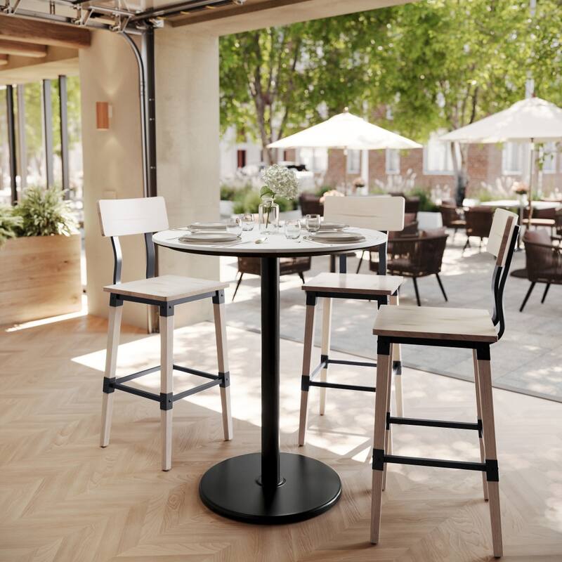 Commercial HPL Tabletop with Bar Height Round Base - 36"W x 36"D x 42"H