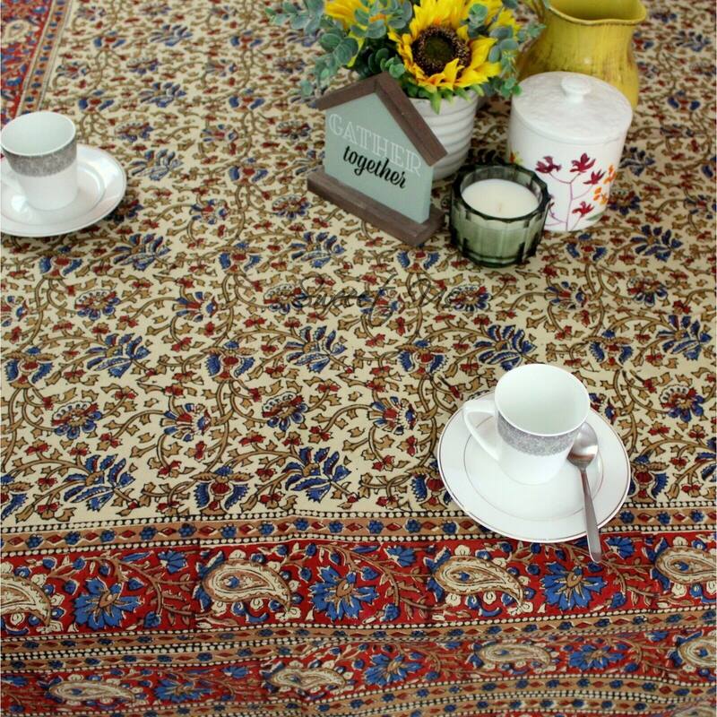 Block Print Floral Paisley Elephant Tablecloth Rectangle