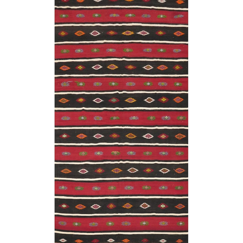 Hand Woven Oriental 100% Wool Carpet Southwestern Tribal Red Kilim Area Rug - 10' 3'' X 5' 7''