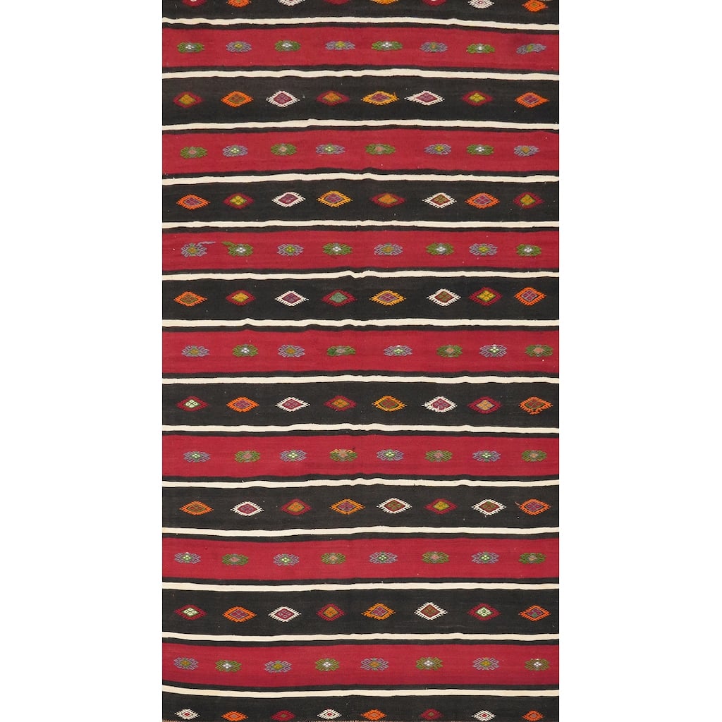 Hand Woven Oriental 100% Wool Carpet Southwestern Tribal Red Kilim Area Rug - 10' 3'' X 5' 7''