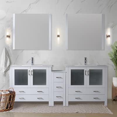 Lexora Volez 84 Inch Bathroom Vanity Cabinet in White with Top and Mirror