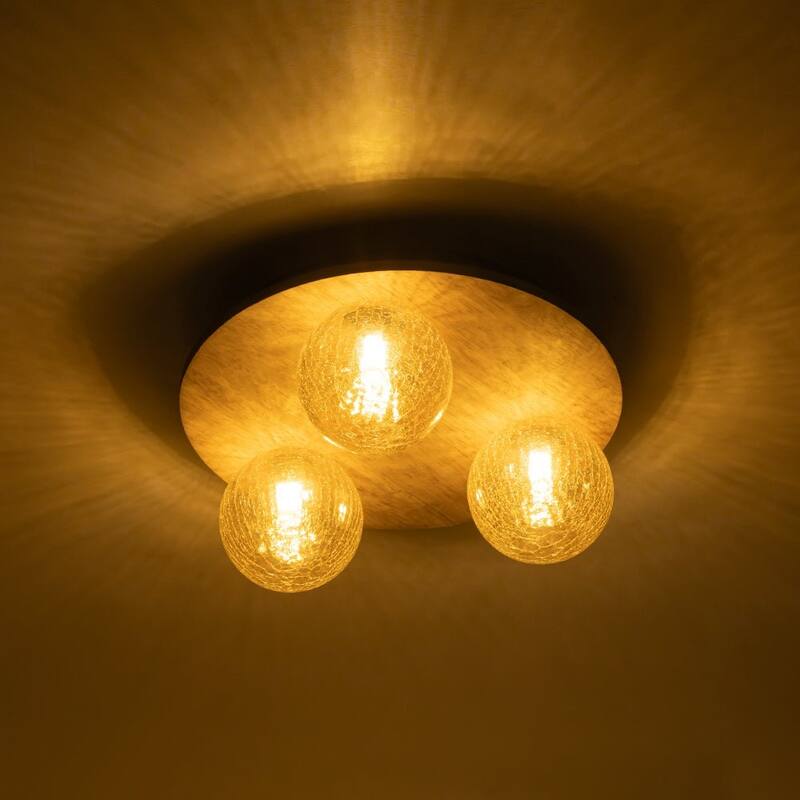 Italy Vintage Wood 3-Light Glass Globe Semi Flush Mount