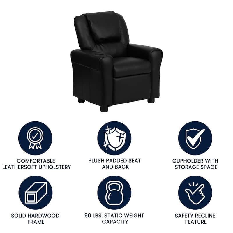 Contemporary Kids Recliner with Cup Holder and Headrest - 24"W x 21.5" - 36.5"D x 27"H