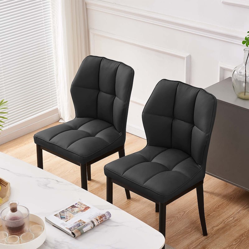 Checkered Faux Leather Upholstered Dining Chairs, Set of 2/4 - 33.7"H x 17.4"W x 17.4"D