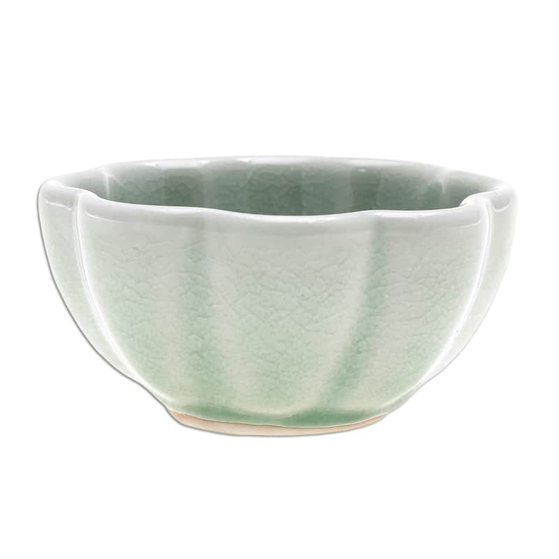 Novica Handmade Flower Bloom In Green Ceramic Pinch Bowl