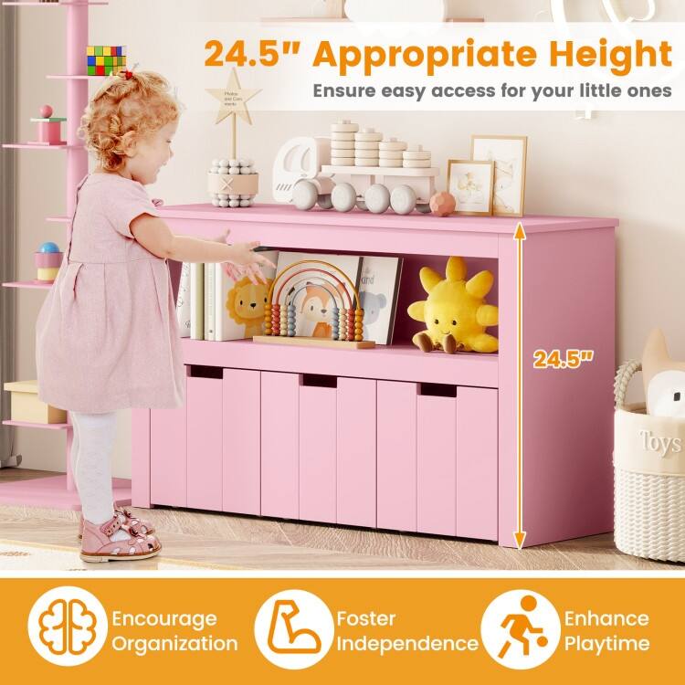 Kid Toy Storage Cabinet 3 Drawer Chest with Wheels Large Storage Cube Shelf - 40" x 13" x 24.5" (L x W x H)