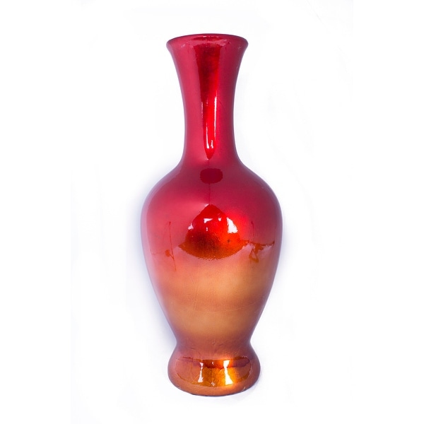 20" Ombre Lacquered Ceramic Vase - Red And Orange