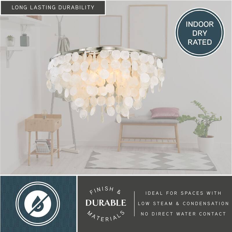 Elsa 24-in W Satin Nickel Capiz Shell Coastal Flush Mount Ceiling Light Fixture - 24-in W x 14-in H x 24-in D