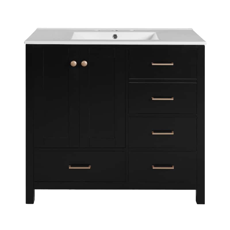 36'' Bathroom Vanity with Ceramic Sink Combo Freestanding Bathroom Storage Cabinet with 4 Drawers and Soft Closing Doors