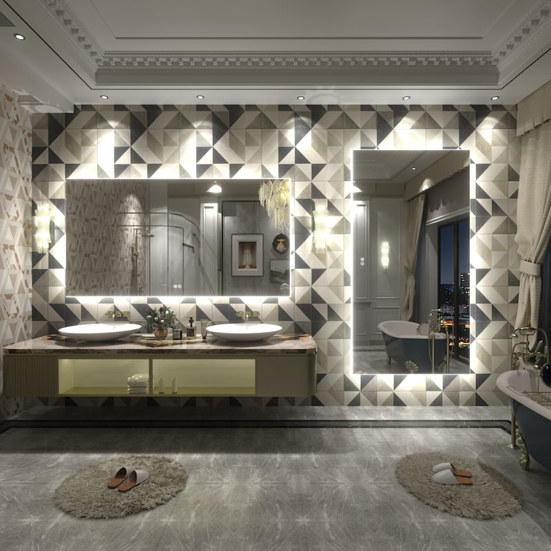 Frameless Anti-Fog 3 Colors Dimmable LED Backlit Wall Bathroom Vanity Mirror