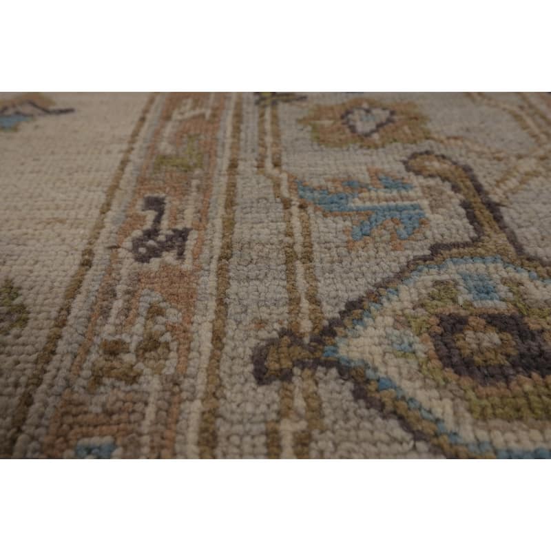 Vegetable Dye Oushak Turkish Area Rug Handmade Beige Wool Carpet - 6'3"x 8'11"