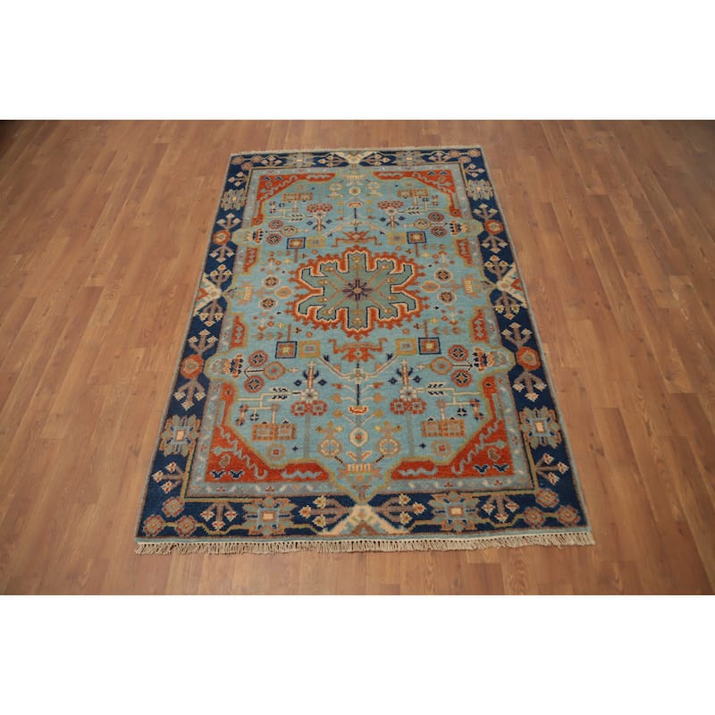 Hand Knotted Oriental 100% Wool Carpet Traditional Medallion Navy Blue & Blues Kazak Area Rug - 5' 11'' X 3' 11''